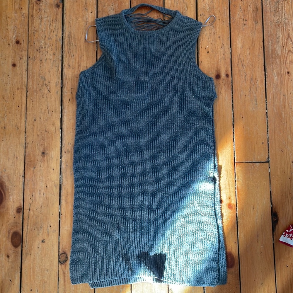 Full length, vest with distressed back